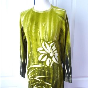 Vintage Chic:  GREEN Graphic Print Sweater Knit Dress S